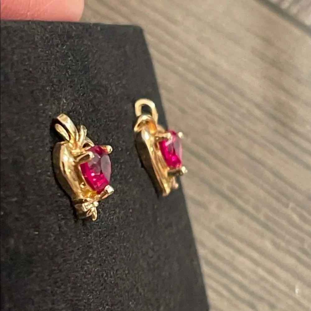 10kt Gold Simulated Red Gem Heart Shaped Earrings Stud - Post Earrings